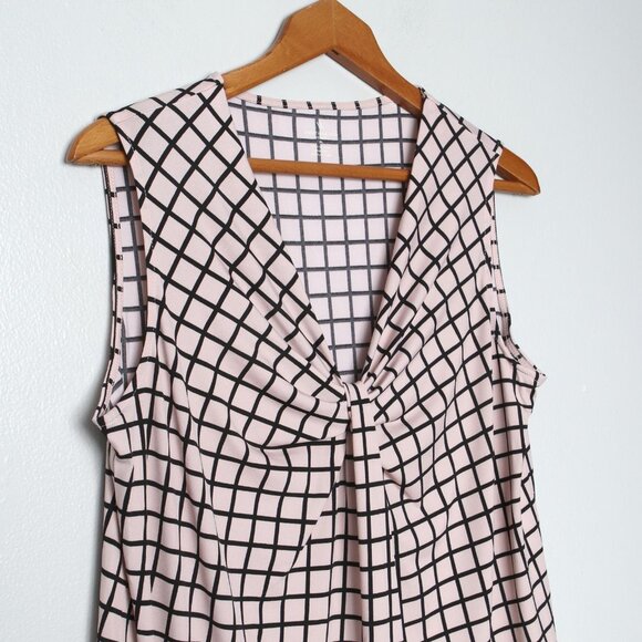 Worthington Knot Chest Blouse Stripe Check Stretch Pullover Sleeveless Pink Top - Picture 3 of 5